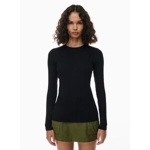 Aritzia TNA HomeStretch Black Ribbed Long Sleeve Crewneck Stretch Top Women S